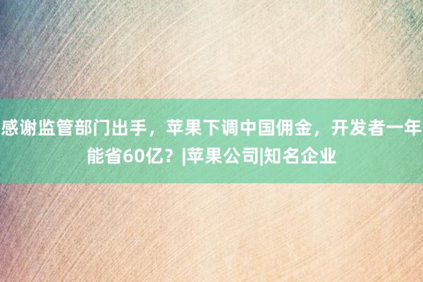 感谢监管部门出手，苹果下调中国佣金，开发者一年能省60亿？|苹果公司|知名企业