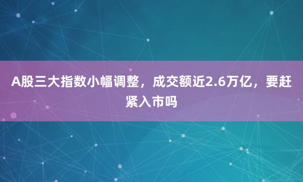 A股三大指数小幅调整，成交额近2.6万亿，要赶紧入市吗
