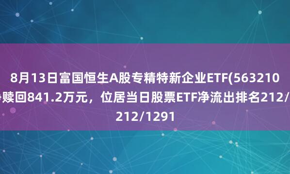 8月13日富国恒生A股专精特新企业ETF(563210)遭净赎回841.2万元，位居当日股票ETF净流出排名212/1291