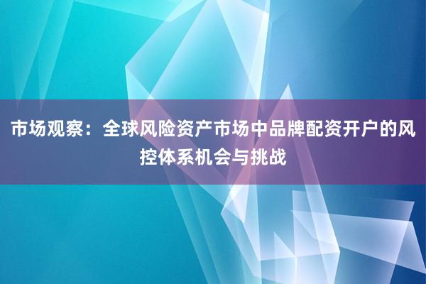 市场观察：全球风险资产市场中品牌配资开户的风控体系机会与挑战