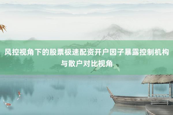 风控视角下的股票极速配资开户因子暴露控制机构与散户对比视角