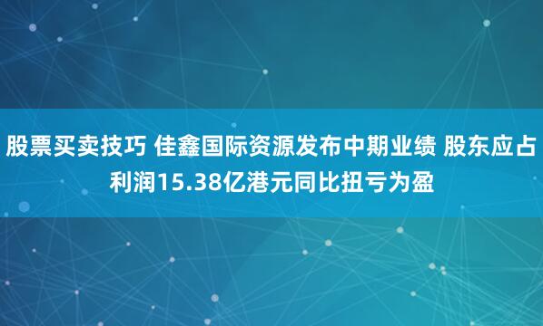 股票买卖技巧 佳鑫国际资源发布中期业绩 股东应占利润15.38亿港元同比扭亏为盈