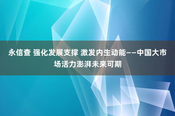 永信查 强化发展支撑 激发内生动能——中国大市场活力澎湃未来可期