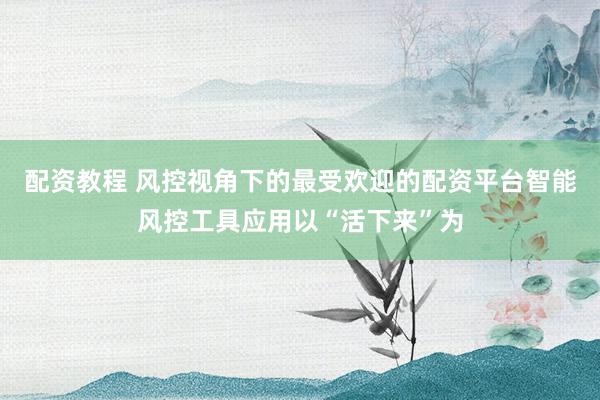 配资教程 风控视角下的最受欢迎的配资平台智能风控工具应用以“活下来”为