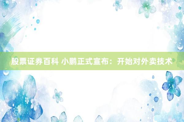 股票证券百科 小鹏正式宣布：开始对外卖技术