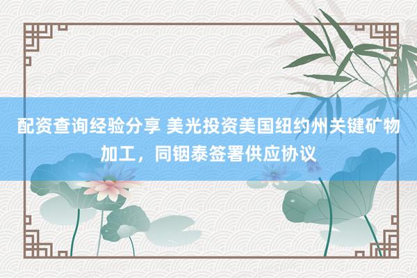配资查询经验分享 美光投资美国纽约州关键矿物加工，同铟泰签署供应协议