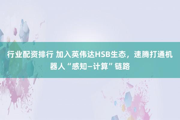 行业配资排行 加入英伟达HSB生态，速腾打通机器人“感知—计算”链路